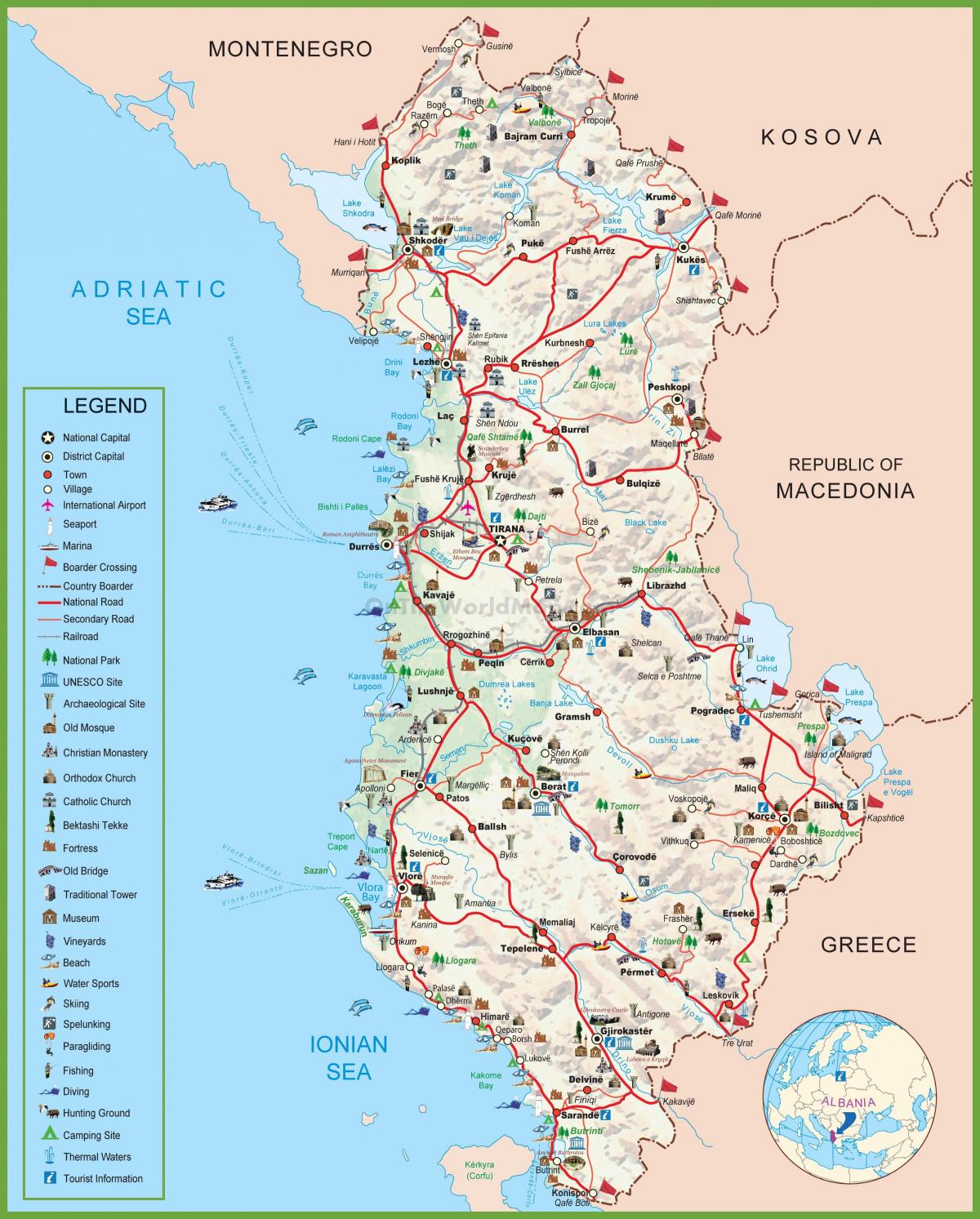 քարտեզ Ալբանիայի զբոսաշրջիկ