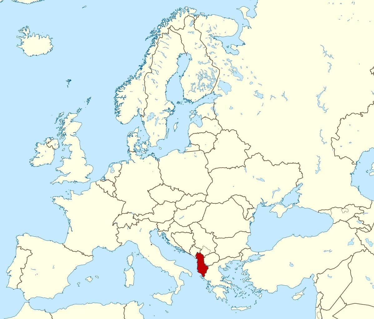 աշխարհի քարտեզը ցույց տալով Ալբանիա