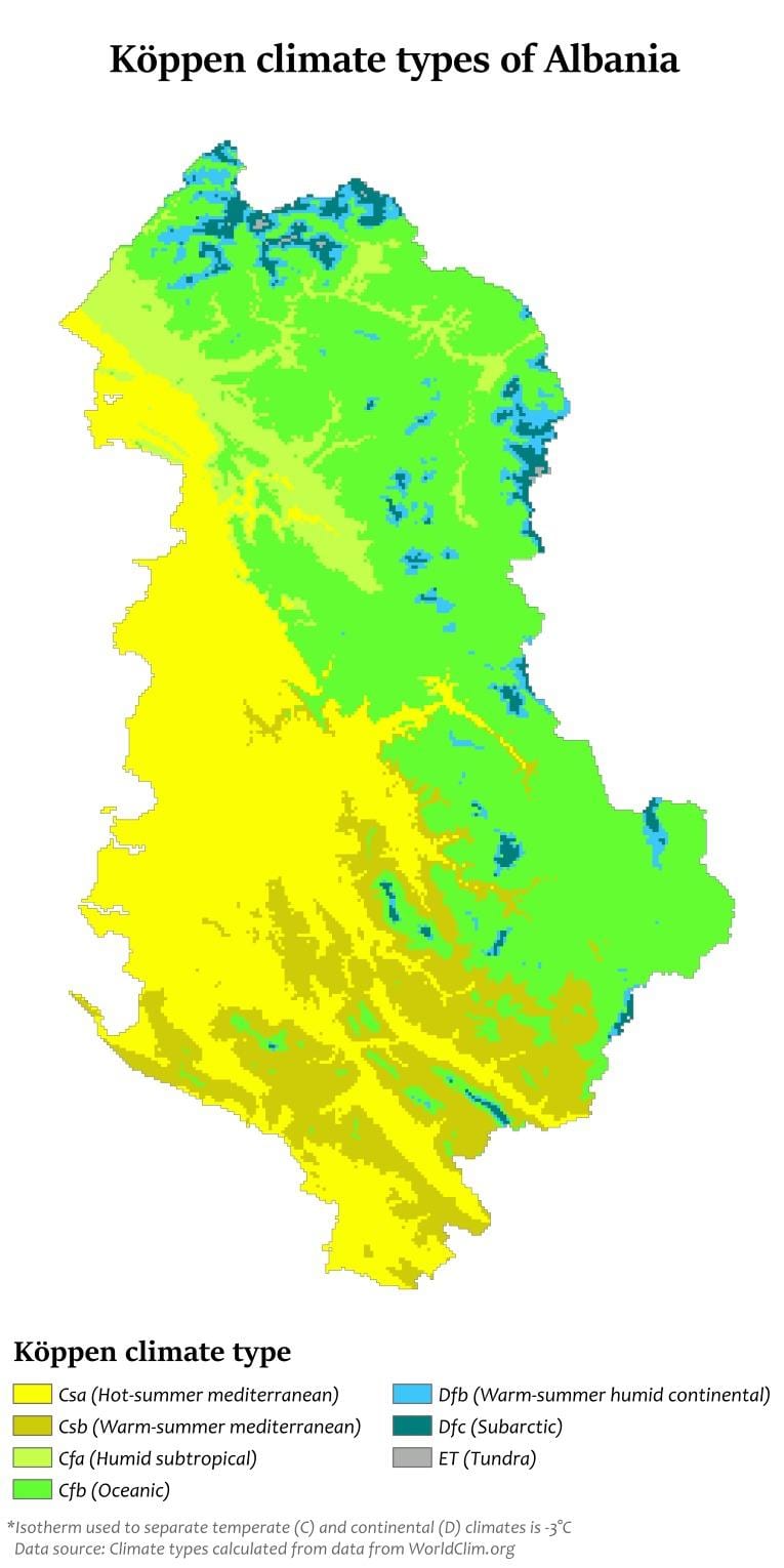 քարտեզ Ալբանիայում կլիմայի