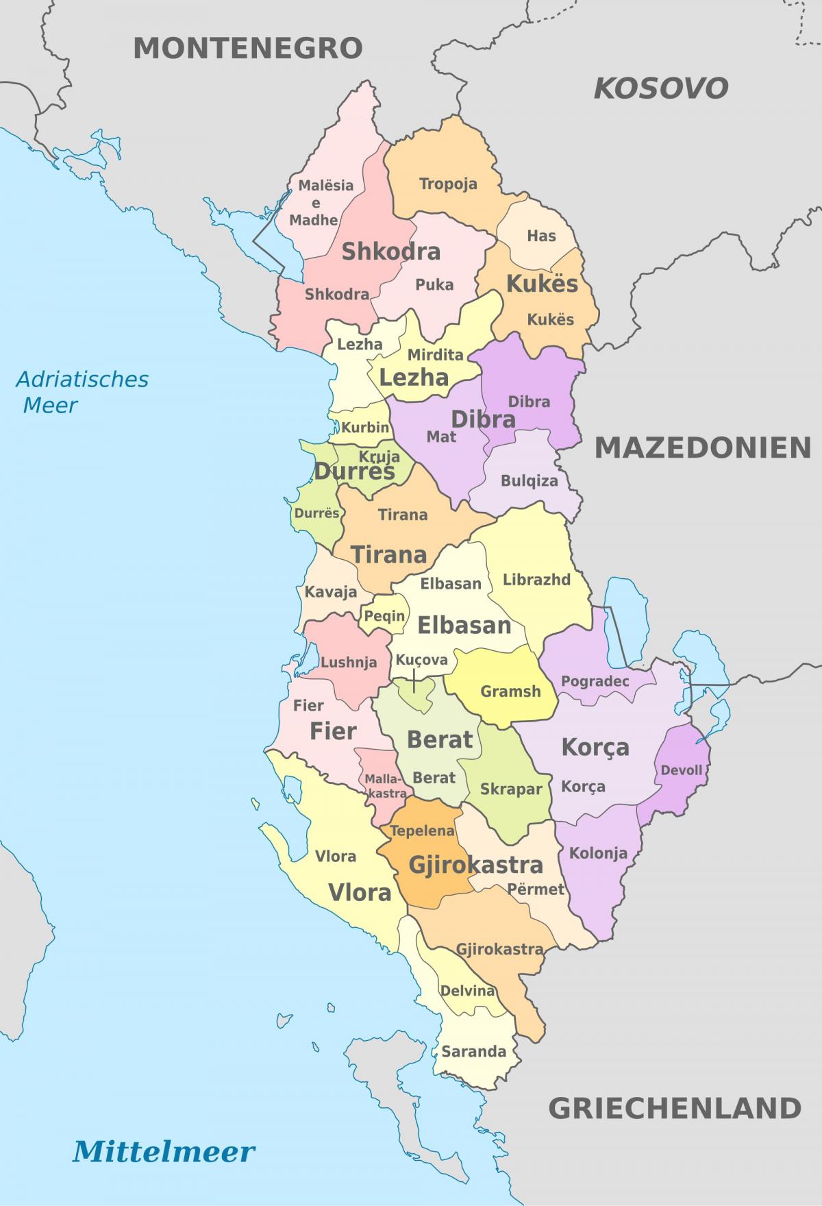 քարտեզ Ալբանիայում քաղաքական